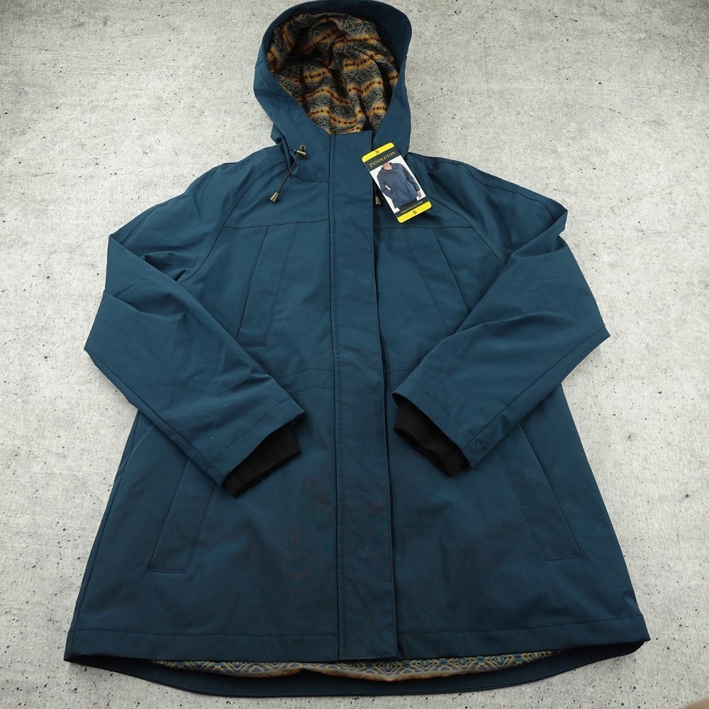 Pendleton Hooded Anorak Rain Jacket Women Small Blue Aztec Lining NWT 1798869